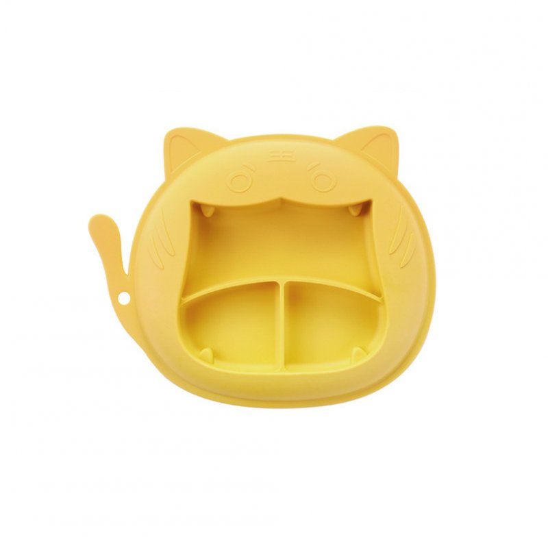 Children Dinner Plate Silicone Portable Divided Dinner Plate With Suction Cup Yellow-tiger