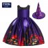 Children Dress Halloween Princess Lace Hole Dress Pumpkin Ghost Print Children s Dress with Hat WS007 Purple  with hat  140cm