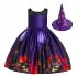 Children Dress Halloween Princess Lace Hole Dress Pumpkin Ghost Print Children s Dress with Hat WS007 Purple  with hat  140cm