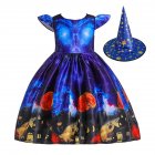 Children Dress Halloween Princess Dress Ghost Print Children s Dress with Hat WS003 blue  with hat  110cm