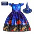 Children Dress Halloween Princess Dress Ghost Print Children s Dress with Hat WS003 blue  with hat  110cm