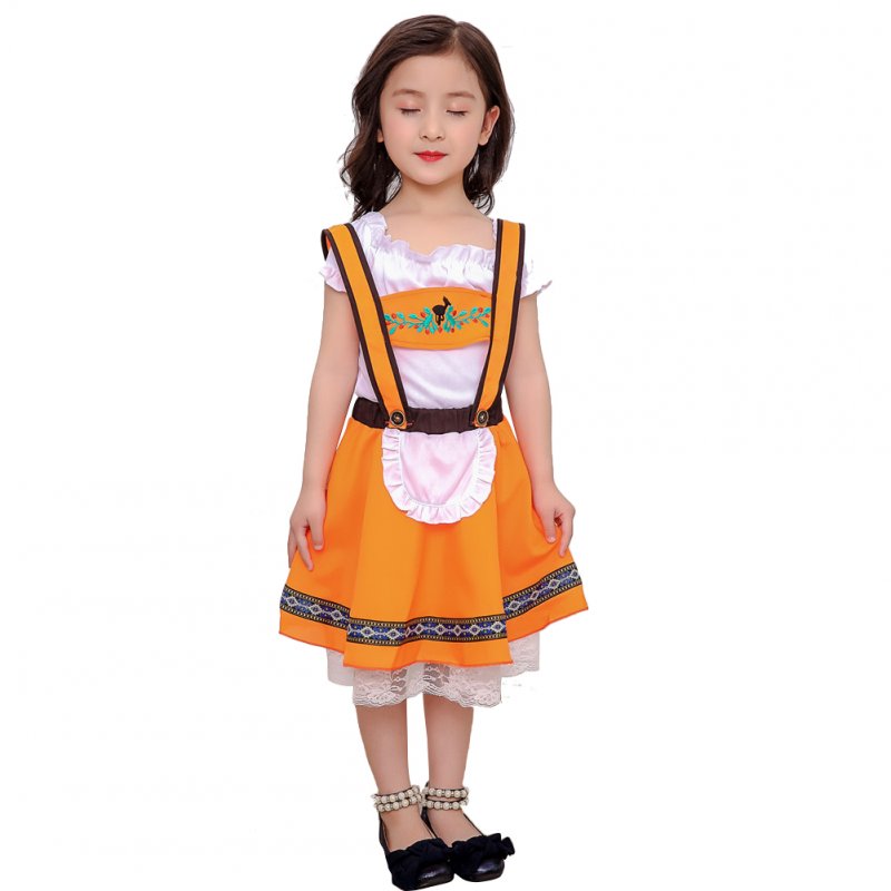 Children Girl Boy Oktoberfest Waiter Waitress Costume Beer Festival Suit Orange girl_M
