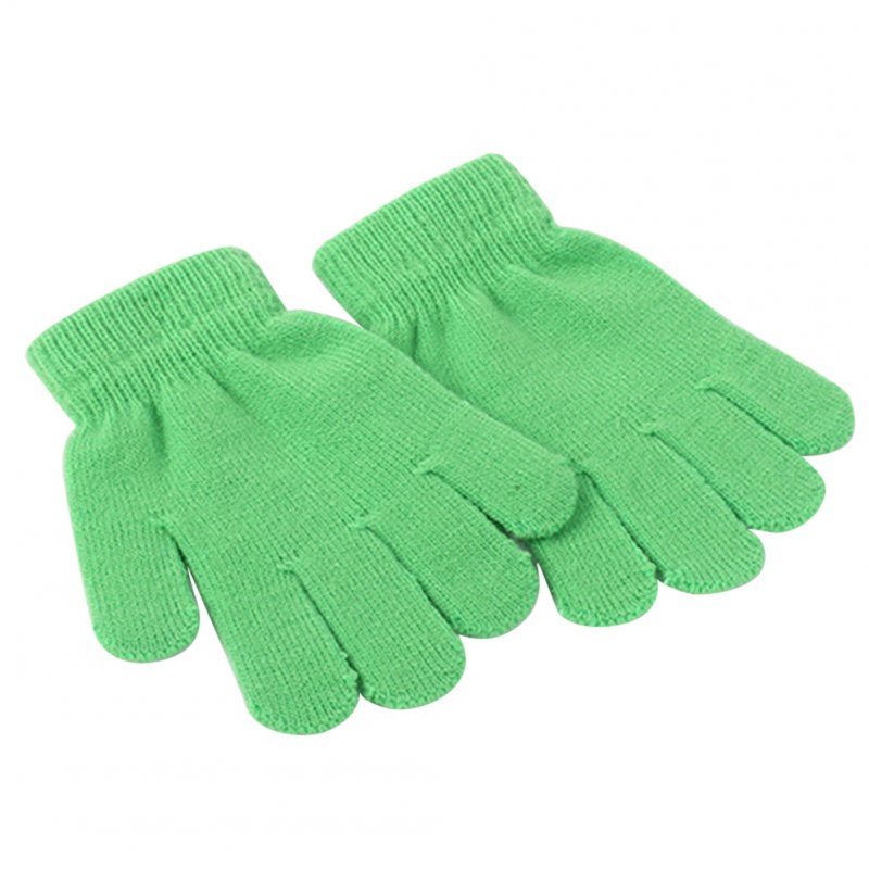 Children Girl Boy Toddler Warm Solid Color Winter Spring Knit Magic Gloves For 3-13 Years Green