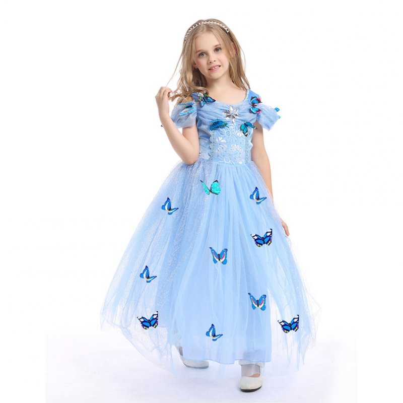 Children Girl Delicate Princess Dress Bubble Skirt Performance Dress for Halloween Blue _130cm
