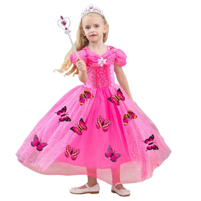 Children Girl Delicate Princess Dress Bubble Skirt Performance Dress for Halloween Rose red_130cm
