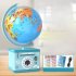 Children Globe Shape Piggy Bank Password Money Box Cash Coin Savings Box with Night Light Music Cyan