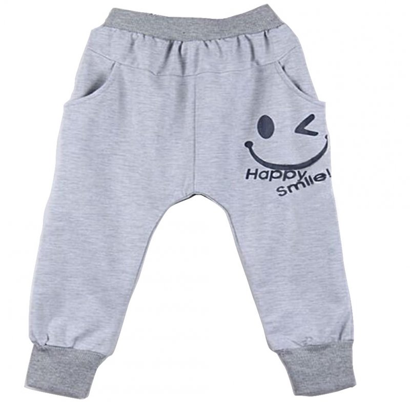 Children Harem Pants Casual Pants For 2-6 Years Old Cotton Smile Face Pattern Printed Pants gray_120cm