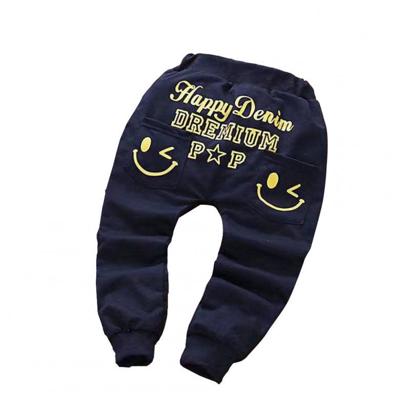 Children Harem Pants Casual Pants For 2-6 Years Old Cotton Smile Face Pattern Printed Pants Dark blue_110cm