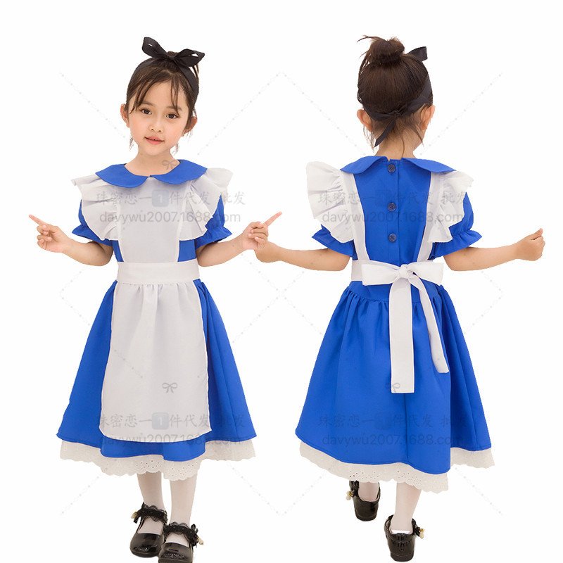 Children Kids Dress Maid Cosplay Cute Dress for Halloween Festival Wearing blue_S