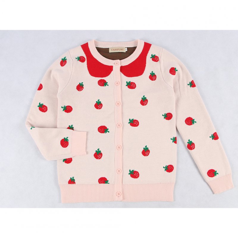 Children Kids Pink Strawberry Shaped Jacquard Pattern Long Sleeve Knitting Tops Coat Pink_18-24 (90cm)