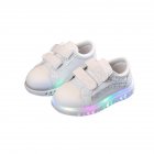 Children Leisure White Sports Soft Bottom Shoes with LED lights for Boys and Girls Silver 26  16 cm