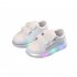 Children Leisure White Sports Soft Bottom Shoes with LED lights for Boys and Girls Silver 22  14 cm