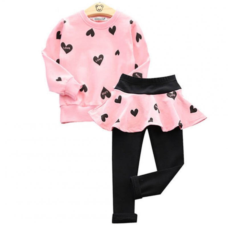 Children Love Sweater and Culottes Leggings Suit Long Sleeve Clothes for Girl Pink_130cm