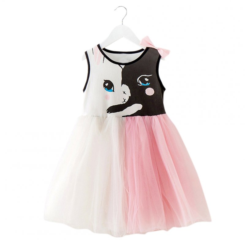 Children Mixed Color Gauze Skirt Girls Rabbit Print Dress with Bowknot in Summer