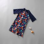 Children One-piece Swimsuit Cartoon Printing Sunscreen Quick-drying Swimwear For 2-8 Years Old Boys Girls Blue fish (without cap) 2-3years S