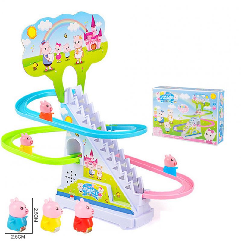 Children Piggy Climbing Stairs Slides Track Toys with Music Lights