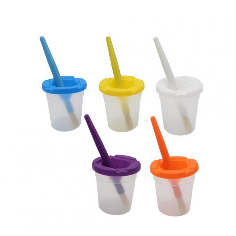Children Plastic 10-color Pen-washing Cup + 10-color Bristle Graffiti Painting Brush Set HB-5 + 5 light color