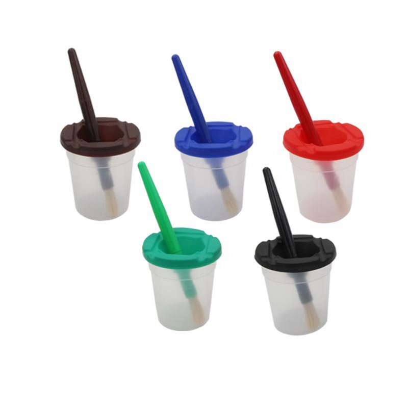 Children Plastic 10-color Pen-washing Cup + 10-color Bristle Graffiti Painting Brush Set HB-5 + 5 dark