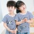 Children Short Sleeve Cartoon Pattern T shirt Boys Girls Undershirt Z blue strip dinosaur 120   suitable for 110 120cm 