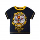 Children Short Sleeves T-shirt Chinese Style Lion Dance Printing Round Neck Tops For 2-8 Years Old Boys noble blue 7-8Y 140cm