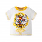 Children Short Sleeves T-shirt Chinese Style Lion Dance Printing Round Neck Tops For 2-8 Years Old Boys Beige 7-8Y 140cm