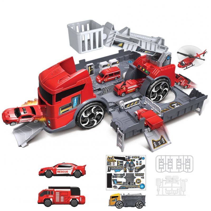 Children Simulation Fire Engineering Vehicle Parking Lot Educational  Pull-back Car Set for Kids red