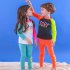 Children Split Swimwear Long Sleeves Sunscreen Quick drying Swimsuit Set For Boys Girls Black Tops Orange Pants 3XL