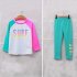 Children Split Swimwear Long Sleeves Sunscreen Quick drying Swimsuit Set For Boys Girls Black Tops Orange Pants 3XL