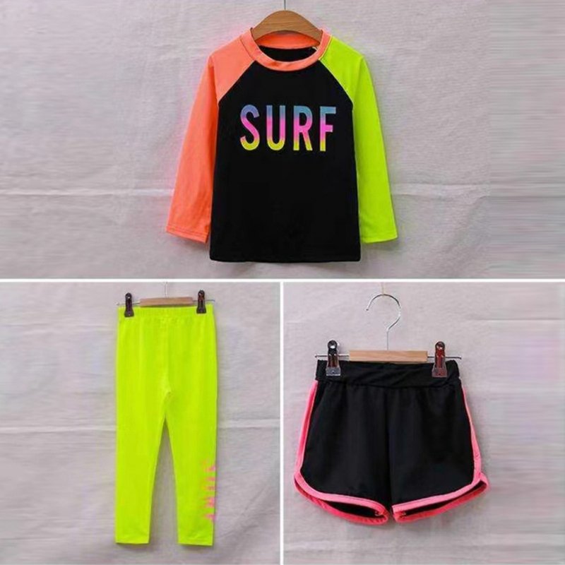 Children Split Swimwear Long Sleeves Sunscreen Quick-drying Swimsuit Set For Boys Girls Black Tops 3pcs/Set 4XL