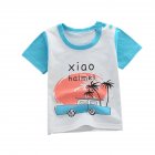 Children Summer Cute Cartoon Figure Pattern Short sleeved T shirt Top Coconut car 65 