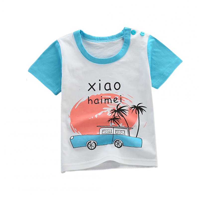 Children Summer Cute Cartoon Figure Pattern Short-sleeved T-shirt Top Coconut+car_65#