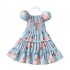 Children Summer Princess Dress Short Sleeves Elegant Floral Printing A line Skirt For 4 12 Years Old Girls As shown 7 8Y 120cm