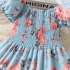 Children Summer Princess Dress Short Sleeves Elegant Floral Printing A line Skirt For 4 12 Years Old Girls As shown 7 8Y 120cm