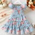 Children Summer Princess Dress Short Sleeves Elegant Floral Printing A line Skirt For 4 12 Years Old Girls As shown 7 8Y 120cm