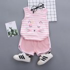Children Summer Sleeveless Vest Shorts Two-piece Set Cute Cartoon Cat Pattern Casual Outfits Suit For Boys Girls pink 12-18M 80cm
