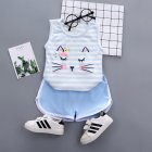 Children Summer Sleeveless Vest Shorts Two-piece Set Cute Cartoon Cat Pattern Casual Outfits Suit For Boys Girls blue 12-18M 80cm