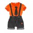 Children Two piece Suits of Short Sleeves Top Strips Suspender Shorts Leisure Outfits for Boys Blue 90cm