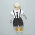 Children Two piece Suits of Short Sleeves Top Strips Suspender Shorts Leisure Outfits for Boys Blue 90cm