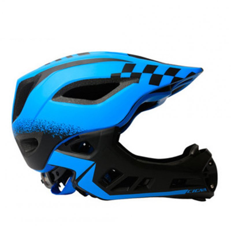 Children Unisex Cycling Helmet Head and Chin Protection EVA Helmet Black blue_M