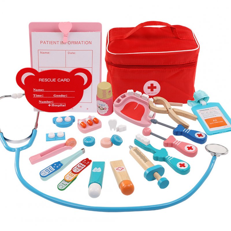 Children Wooden Simulation Bag Medicine Box Pretend Game Simulation Doctor Injection Toy  All-round medicine box