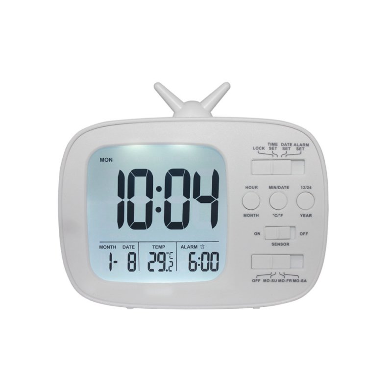 Children and Student LCD Electronic Bedside Light-sensitive Smart Alarm Clock G180 white