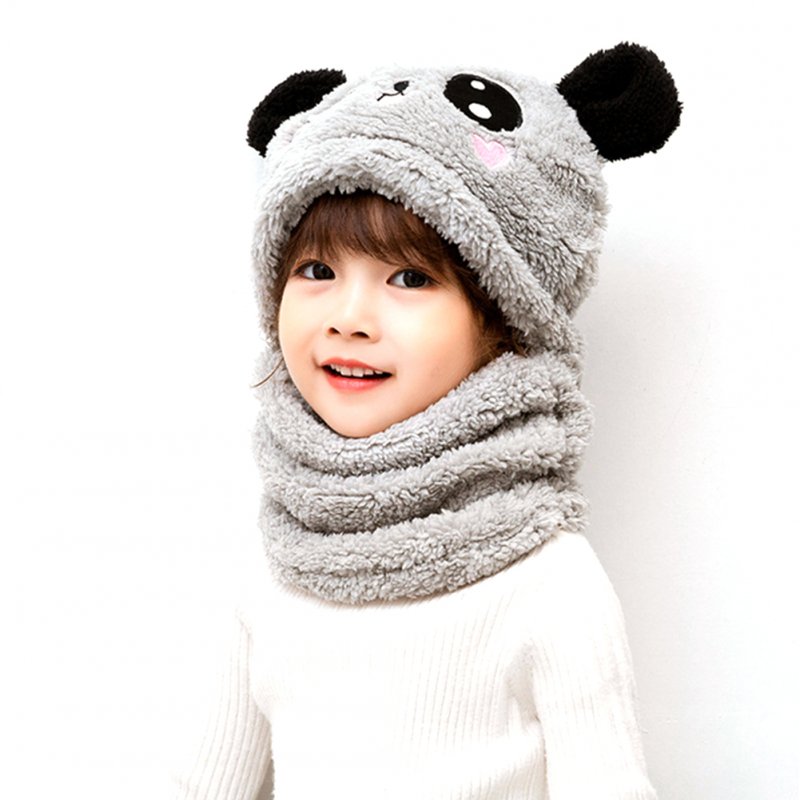 Children's  Hat Coral Fleece Cute Ear Cap With Scarf For  5-9 Years  Old Kids gray