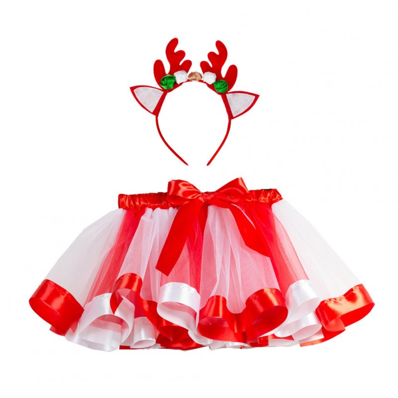 Children's Skirt Christmas Mesh Skirt + Headdress for 2-8 Years Old Kids RT088H_L