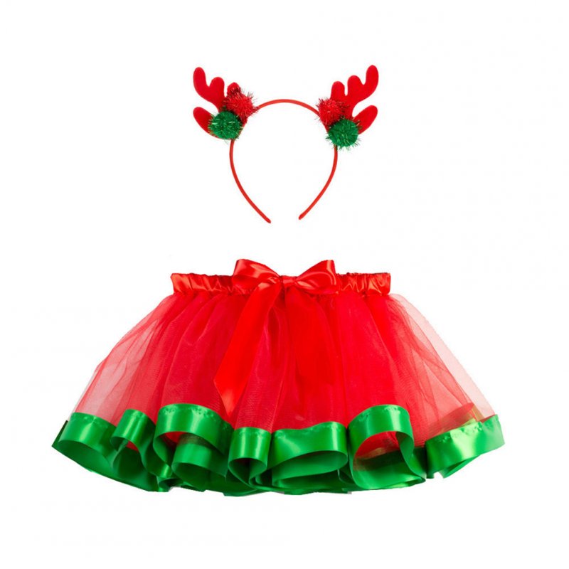 Children's Skirt Christmas Mesh Skirt + Headdress for 2-8 Years Old Kids RT090H_L