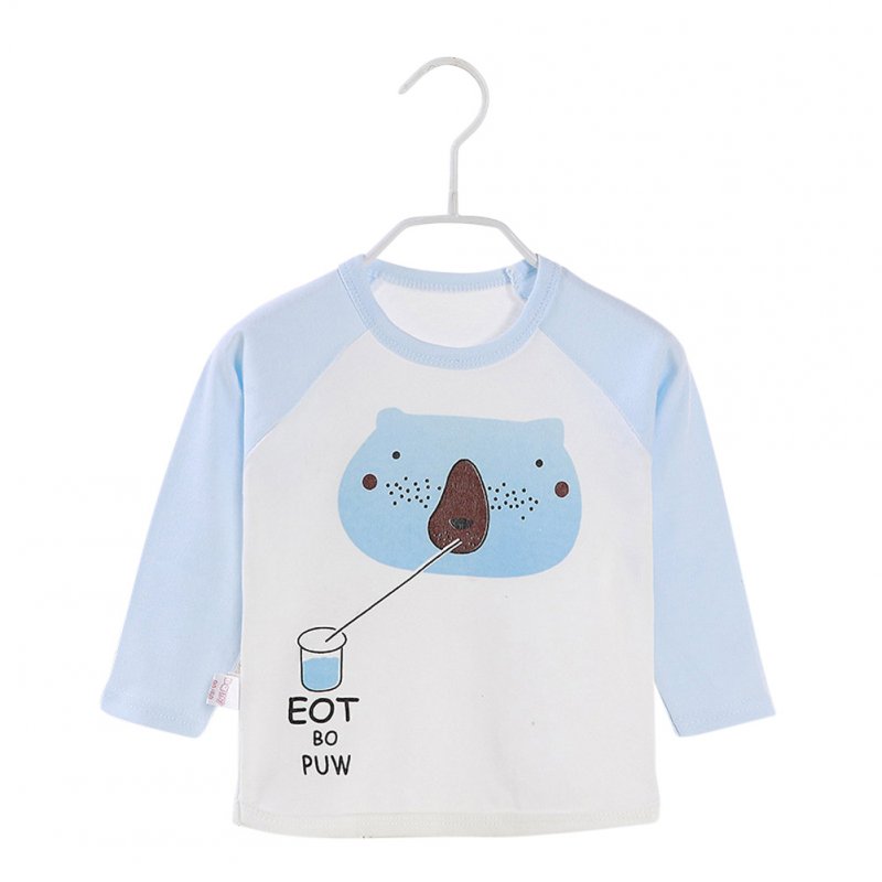 Children's T-shirt Long-sleeve Cotton Bottoming Crew- Neck Shirt for 0-4 Years Old Kids Blue _80cm