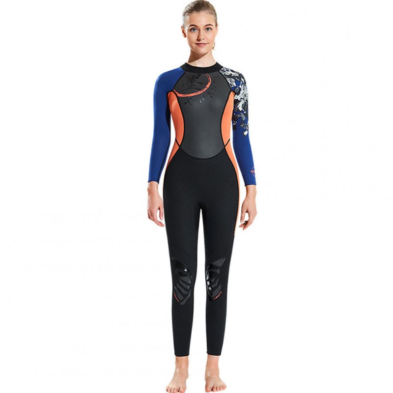 Chinese Style Diving Suit 1.5MM Warm Siamese Long Sleeve Surfing Jellyfish Suit Female orange_M