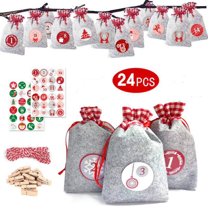 Christmas Advent Calendar with Number Stickers Bags Countdown Home Decoration Red+gray_10*15cm