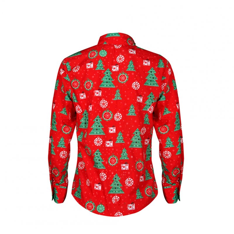 Christmas Cartoon Printing Male Lapel Shirt Men Blouse Shirt for Man red_L