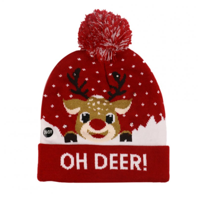 Christmas Knitting Hat Colorful LED Light Wool Ball Snowman Snowflake Elk X-mas Tree Beanies Elk head