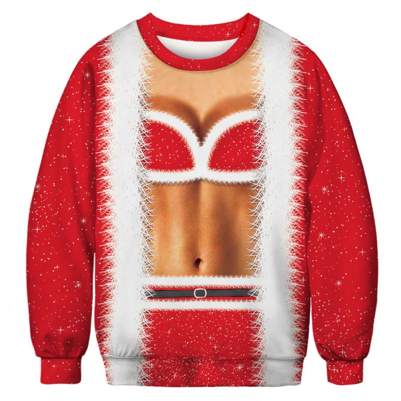 Christmas Men/Women Pullover Round Neck Funny Abdominal Muscle Print Sweatshirt Tops